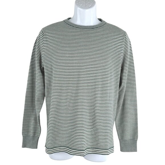 J. Crew Cotton Split Hem Sweater Men Small Green White Striped NWT TP-3500 - Picture 1 of 10